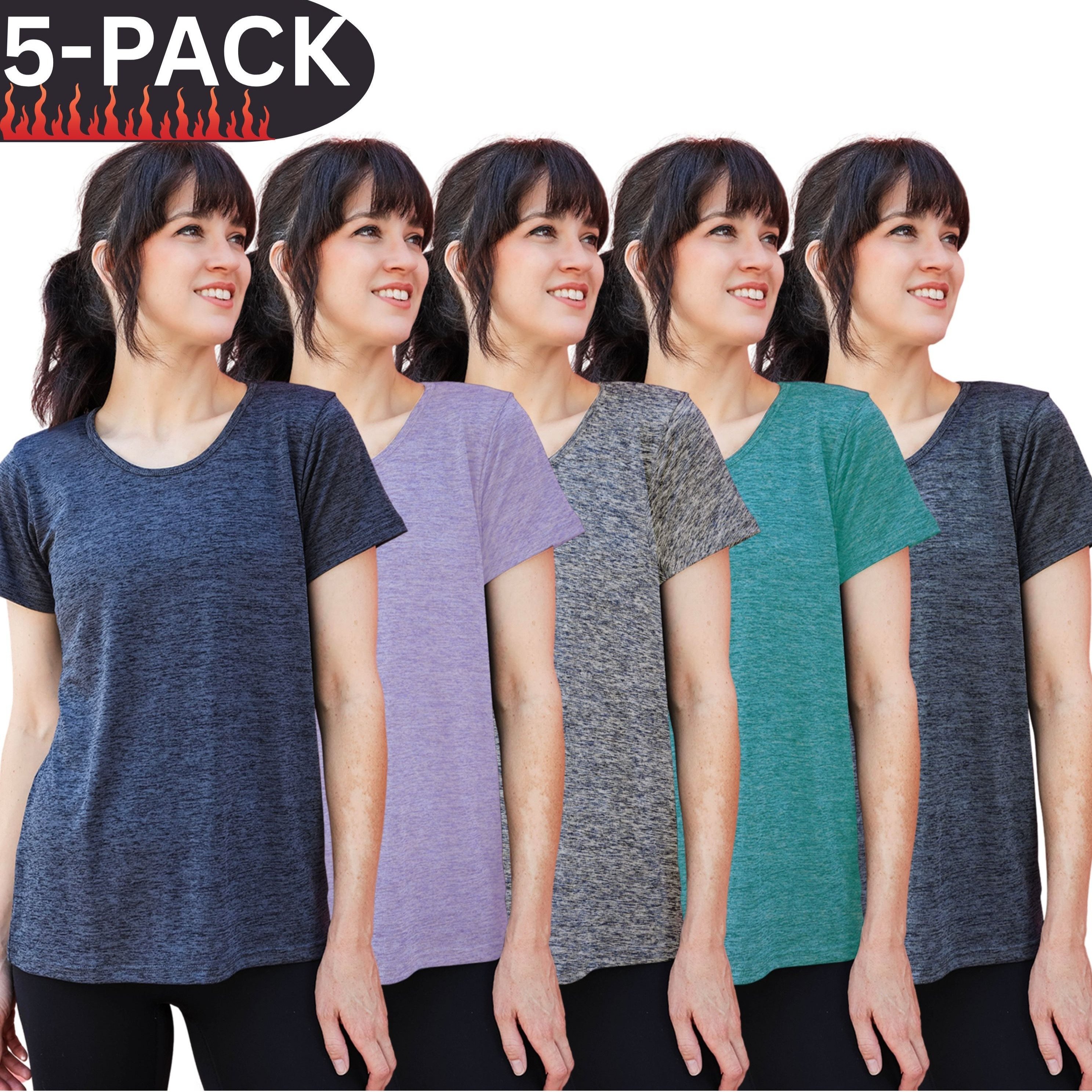 [5 Pack] Women's Quick Dry T Shirts Moisture Wicking Crewneck Short Sleeve Breathable Activewear Running Yoga Workout Gym Training Hiking Casual Multicolor Tees Tops
