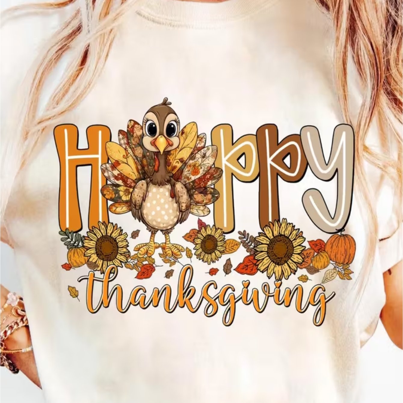 TEMU Women's Thanksgiving T - Shirt - Happy Turkey Day Short Sleeve Top - 100% Cotton With Turkey & Print, Oversized Casual Round Neck Blouse,