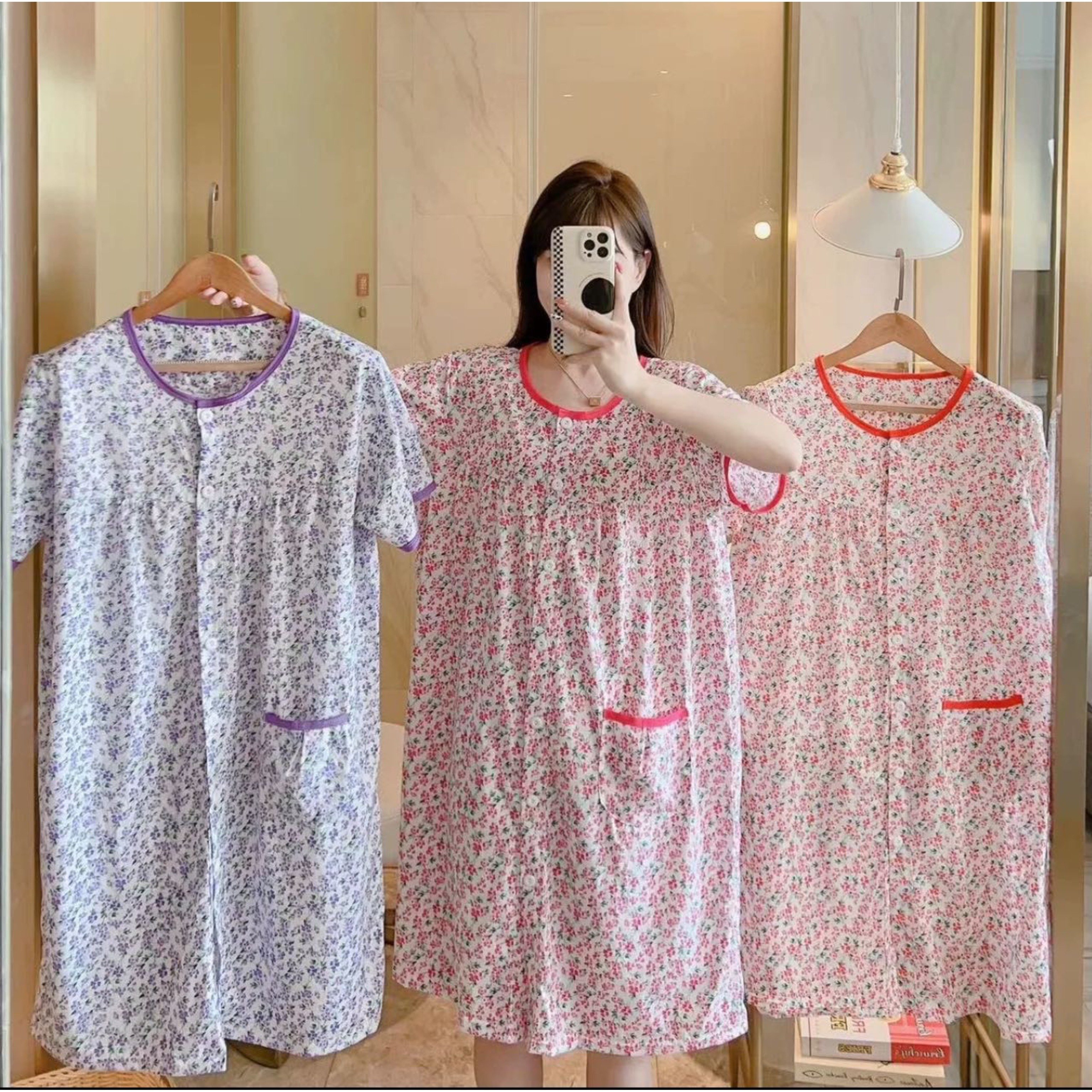 

14-7 Womens Floral Short Sleeve Nightdress With Pockets - Comfortable Casual Button-down Sleep Dress - Soft Mid-elasticity Polyester And Spandex Blend, Machine Washable, All-season Wear