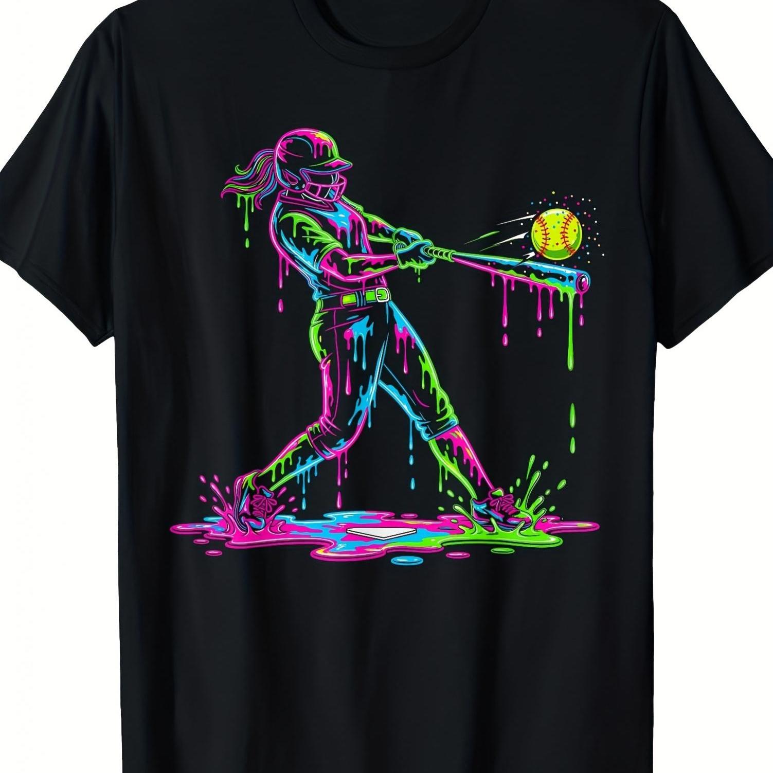 Neon -the-dark Graphic T-shirt For Breathable Moisture-wicking Loose Neck Tee With Neon Drip Design, Casual Sports…: retailer-supplied image