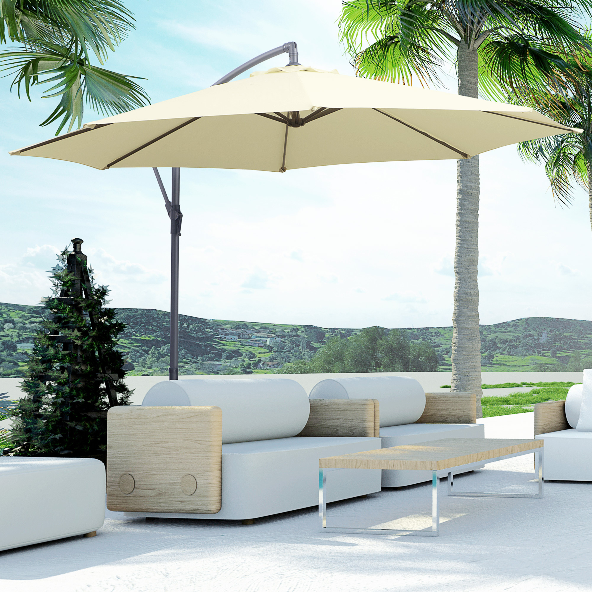 TEMU Parasol de patio Deluxe Φ10 pour marché extérieur, parasol de banane suspendu à offset, parasol à base croisée à noir