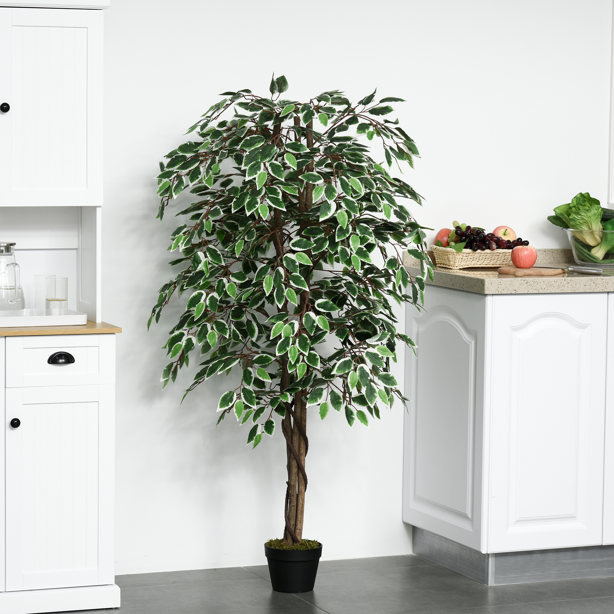TEMU Arbre Artificiel Ficus en Pot de 5.3ft pour Décoration Intérieure et Extérieure