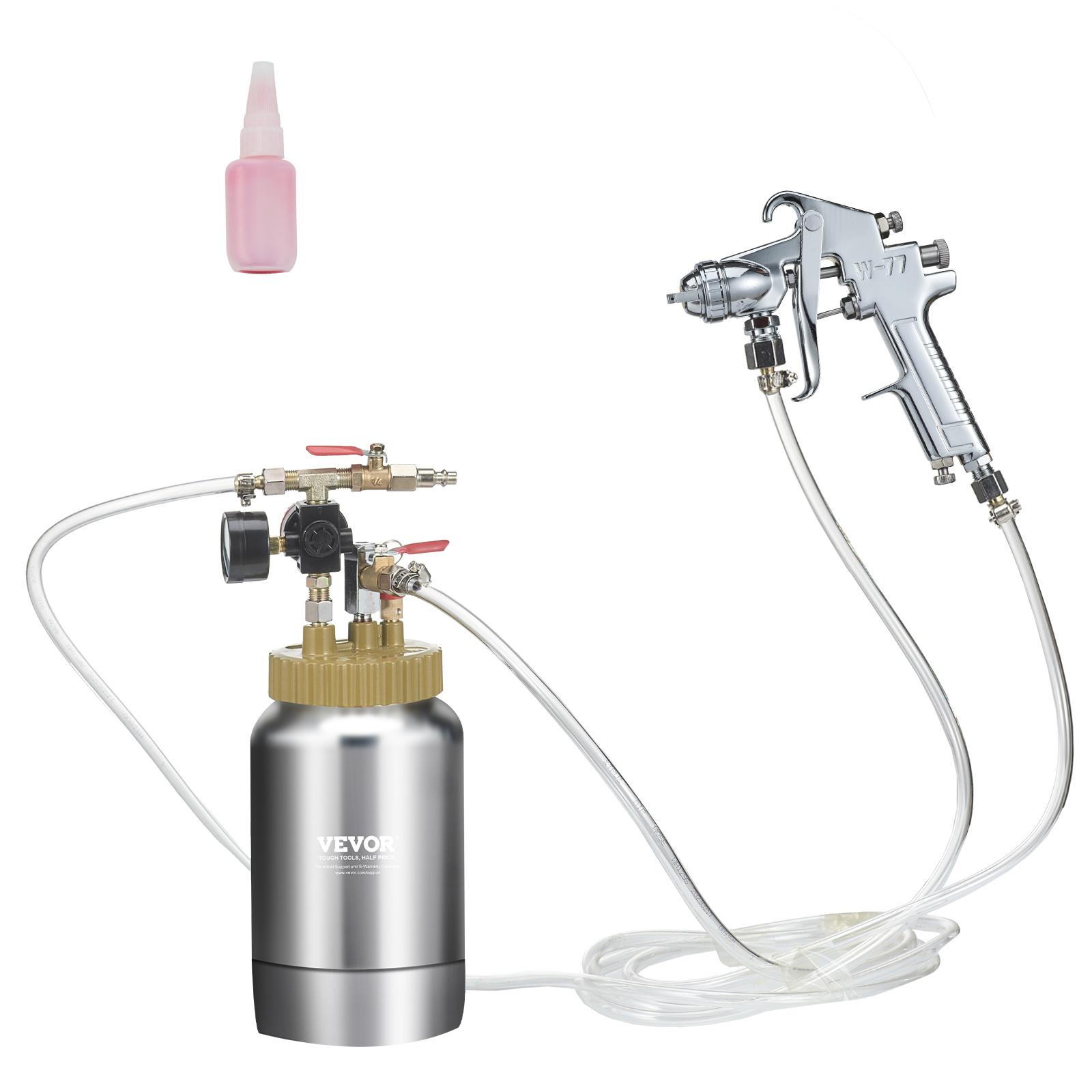 TEMU VEVOR Réservoir de Peinture à Pression 2L/0,5 gal, Pistolet à Peinture Léger avec Buse 1,8 mm et Tuyaux de 3 m pour Décoration, Architecture,
