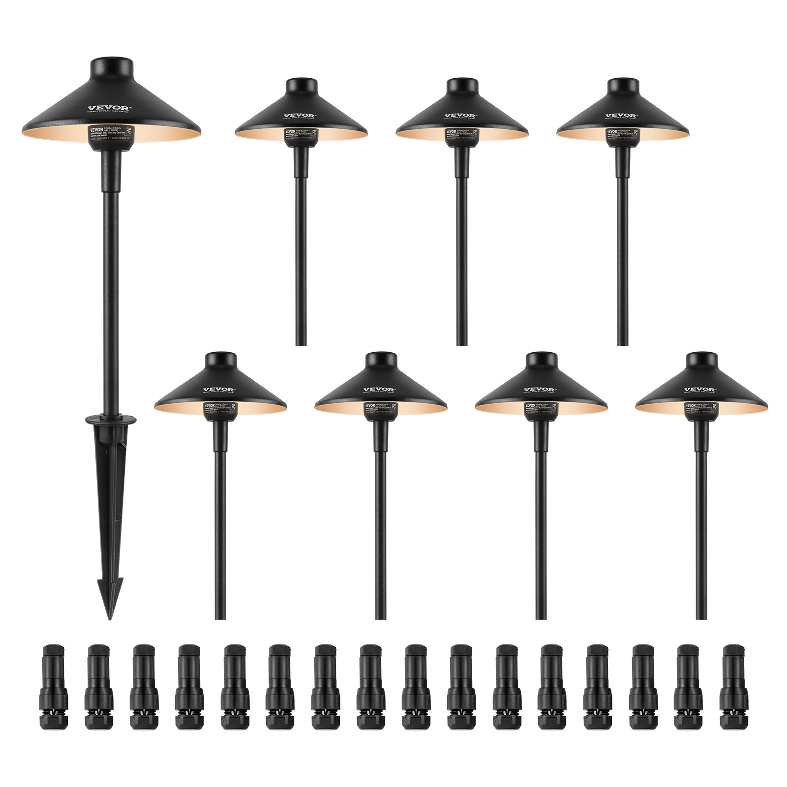 TEMU VEVOR Lot de 8 lampes de chemin de paysage basse tension, 3W 210LM 12V-24VAC/ éclairage LED extérieur pour , 3000K blanc chaud avec connecteurs