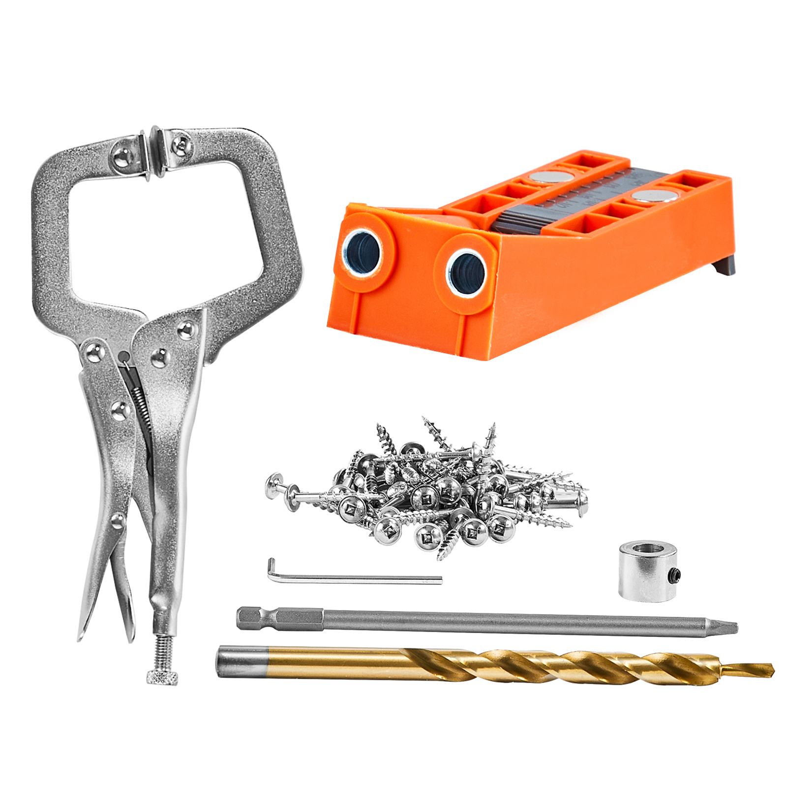 TEMU Vevor Pocket Hole Jig, 56 Pcs Mini Jig Pocket With 9" C-clamp, Step Drill, Wrench, Drill Stop Ring, Square Drive Bit, And Screws, For Diy