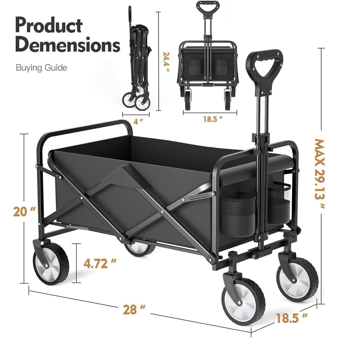 item picture DPI Folding Wagon Cart – Heavy Duty Collapsible Utility Wagon with All-Terrain Wheels, Adjustable Handle & 250 lbs Capacity – Foldable Garden Beach Wagon for Camping, Sports, Shopping, and Outdoor Use