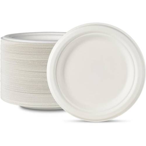 mtc 100 pack 9 inch disposable plates round paper plates 100 heavy duty sugarcane fibers plates 9 plate for party bbq