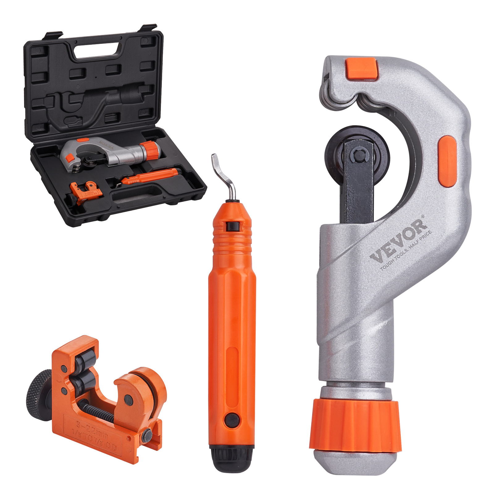 TEMU Vevor 3pcs Tubing Cutter Set - Heavy Duty Pipe Cutter 3/16"-2"od, Mini Tube Cutter 1/8"-7/8" & Deburring Tool, Professional Pipe Cutter Set For