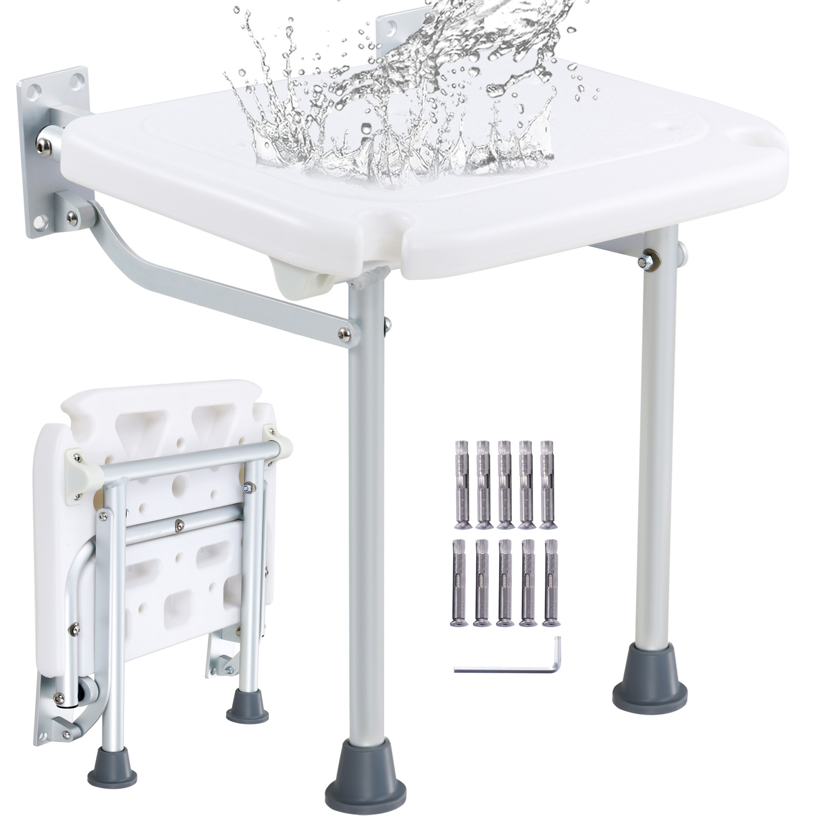 TEMU Siège de Douche Pliant VEVOR, 15,7'' x 14,8'' Déplié, Banc de Douche Murale avec Capacité de Charge de 500 lbs, Chaise de Douche Pliable pour