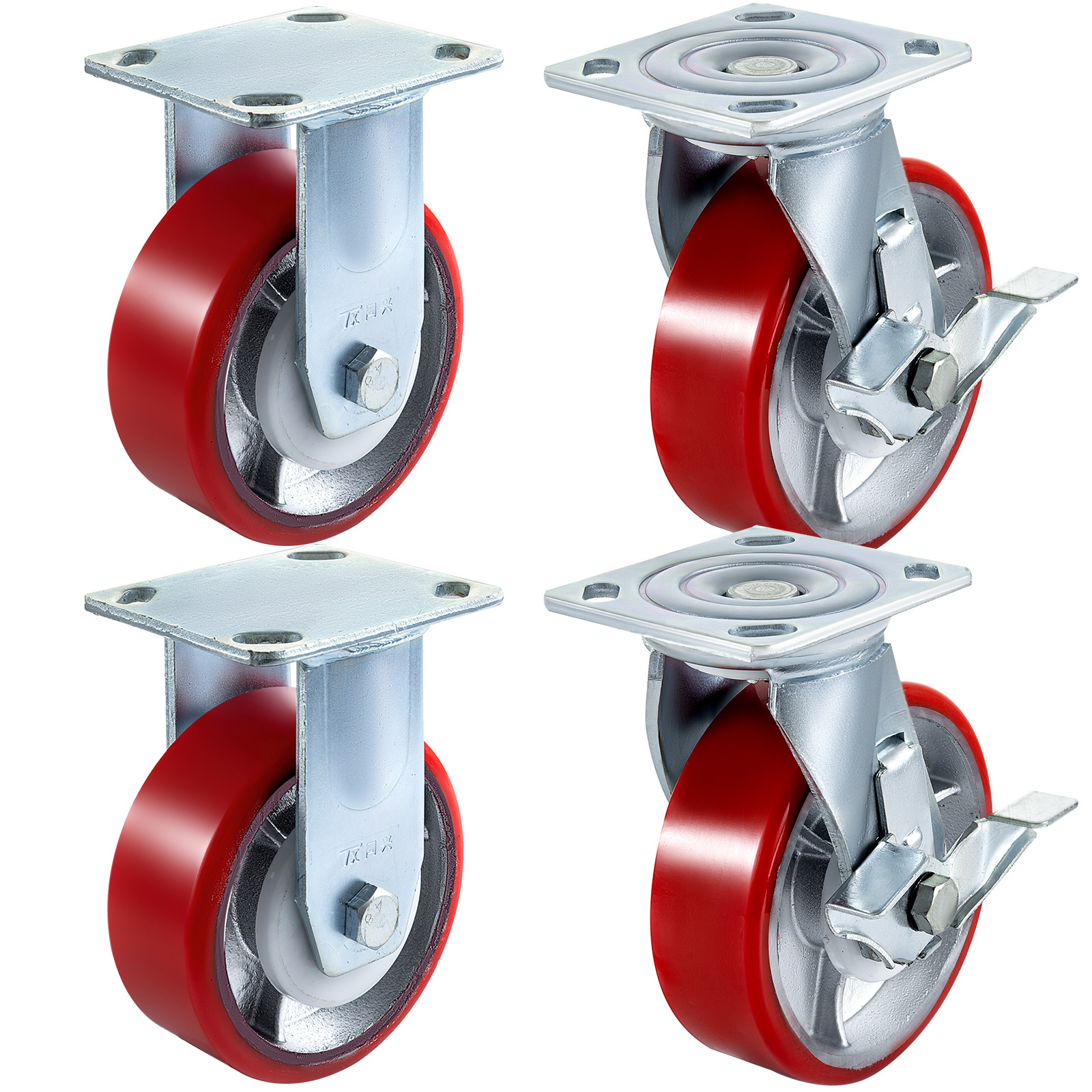 TEMU Vevor 4 Pack 6 X 2 Inch Caster Wheels 2 Rigid And 2 Swivel Casters With Side Brake Polyurethane Iron Core Plate 1000lbs Capacity Per Wheel