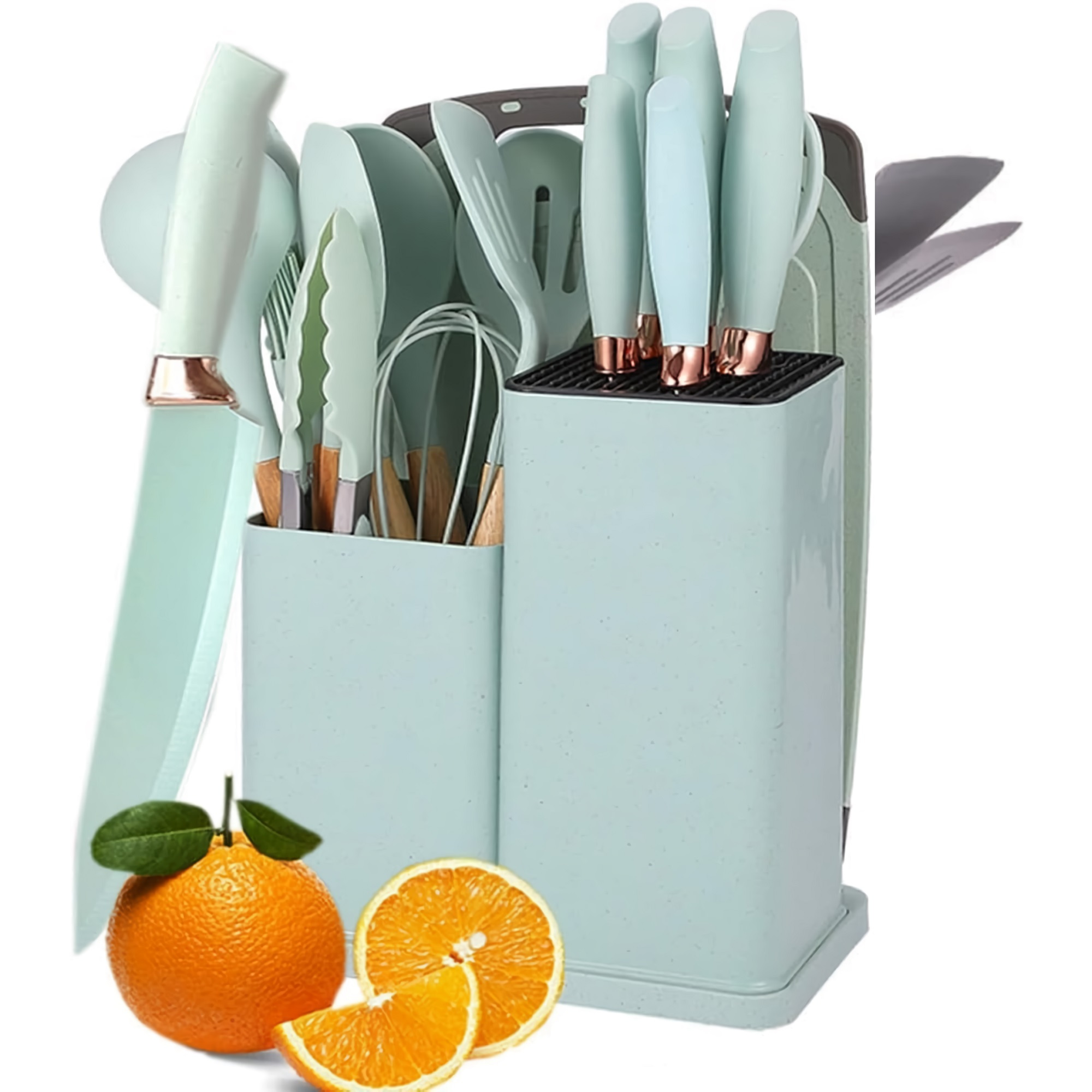 msw furniture 19pcs kitchenware set cooking utensils and knife set with 11 silicone utensils 5 knives scissors cutting board for home kitchen cooking uk0019