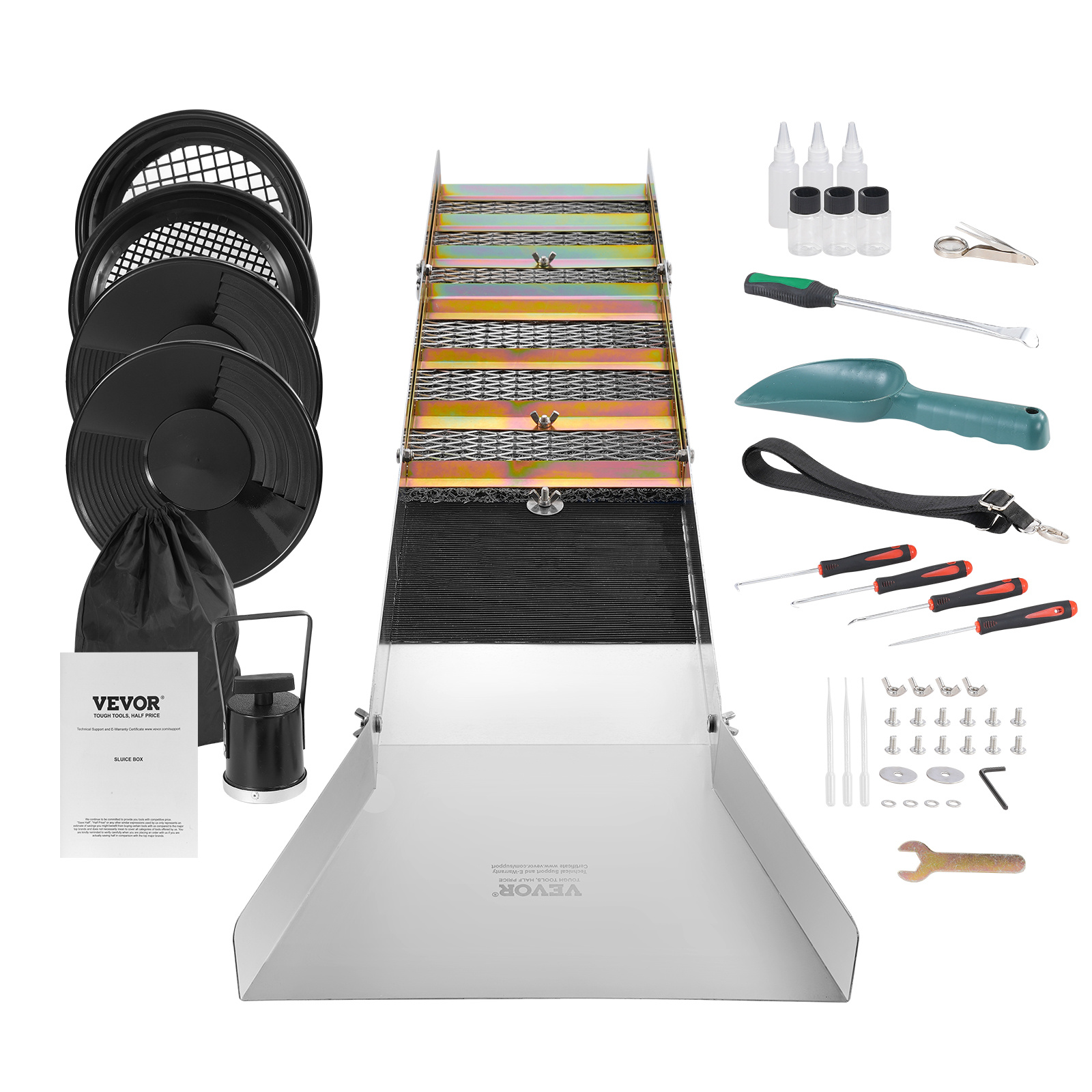 TEMU Kit de d'Or avec Bac Labelloire, Équipement d'Extraction d'Or en Aluminium de 50", Kit de d'Or 23 Pièces avec Bac à Or, Tamis de Classement,