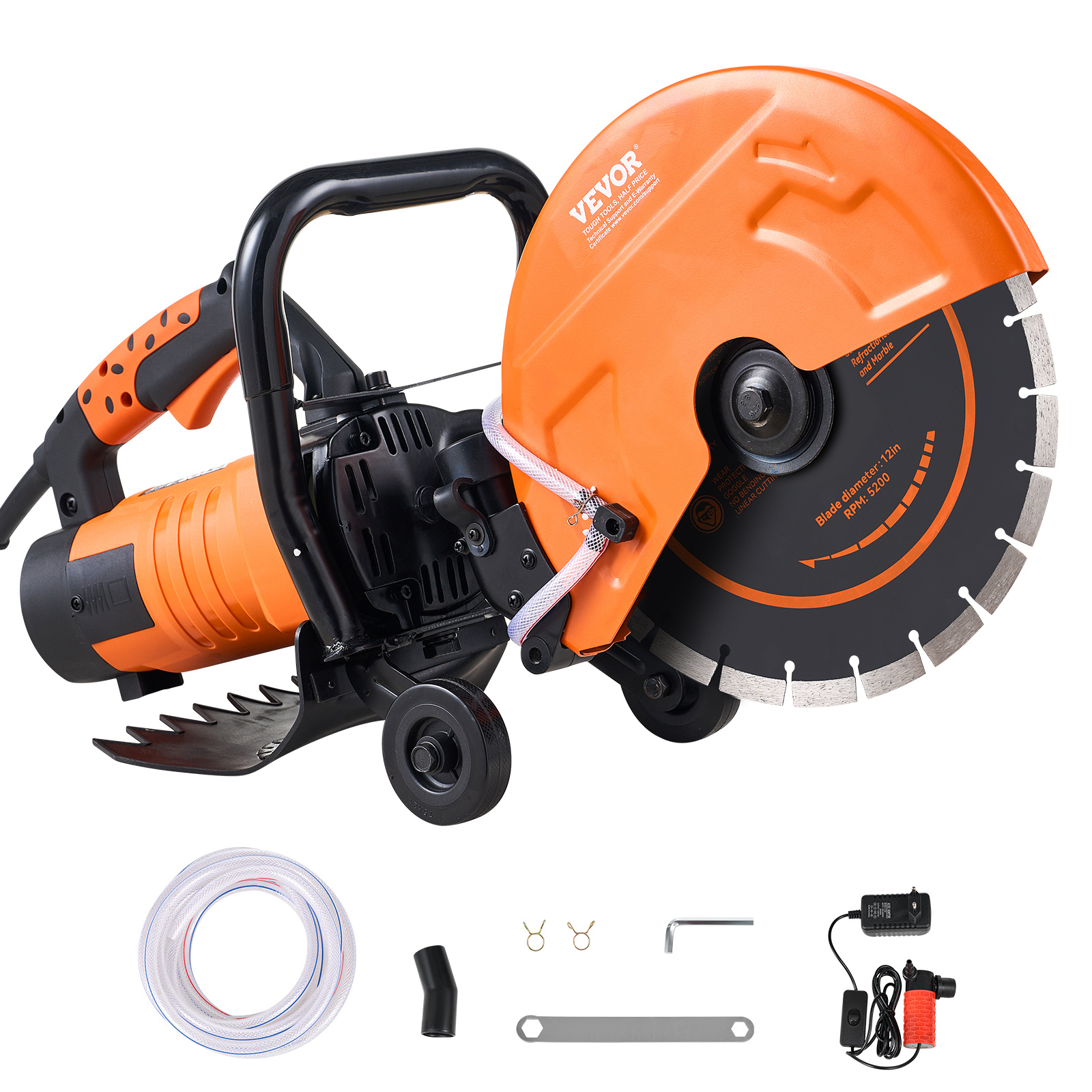 TEMU Scie Circulaire Électrique VEVOR, 12 pouces, 1800 W, Moteur 15 A, Profondeur de Coupe Réglable Jusqu'à 4,5 pouces, Inclut Disque à Eau, Pompe et
