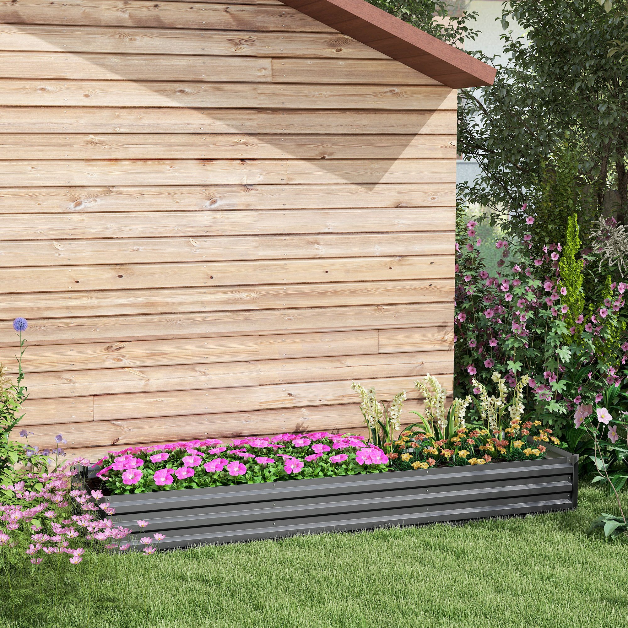 TEMU Lit de jardin surélevé 8x2x1 pied, pot en acier galvanisé pour plantes d'extérieur avec bordure de sécurité, grand bac de jardin surélevé pour