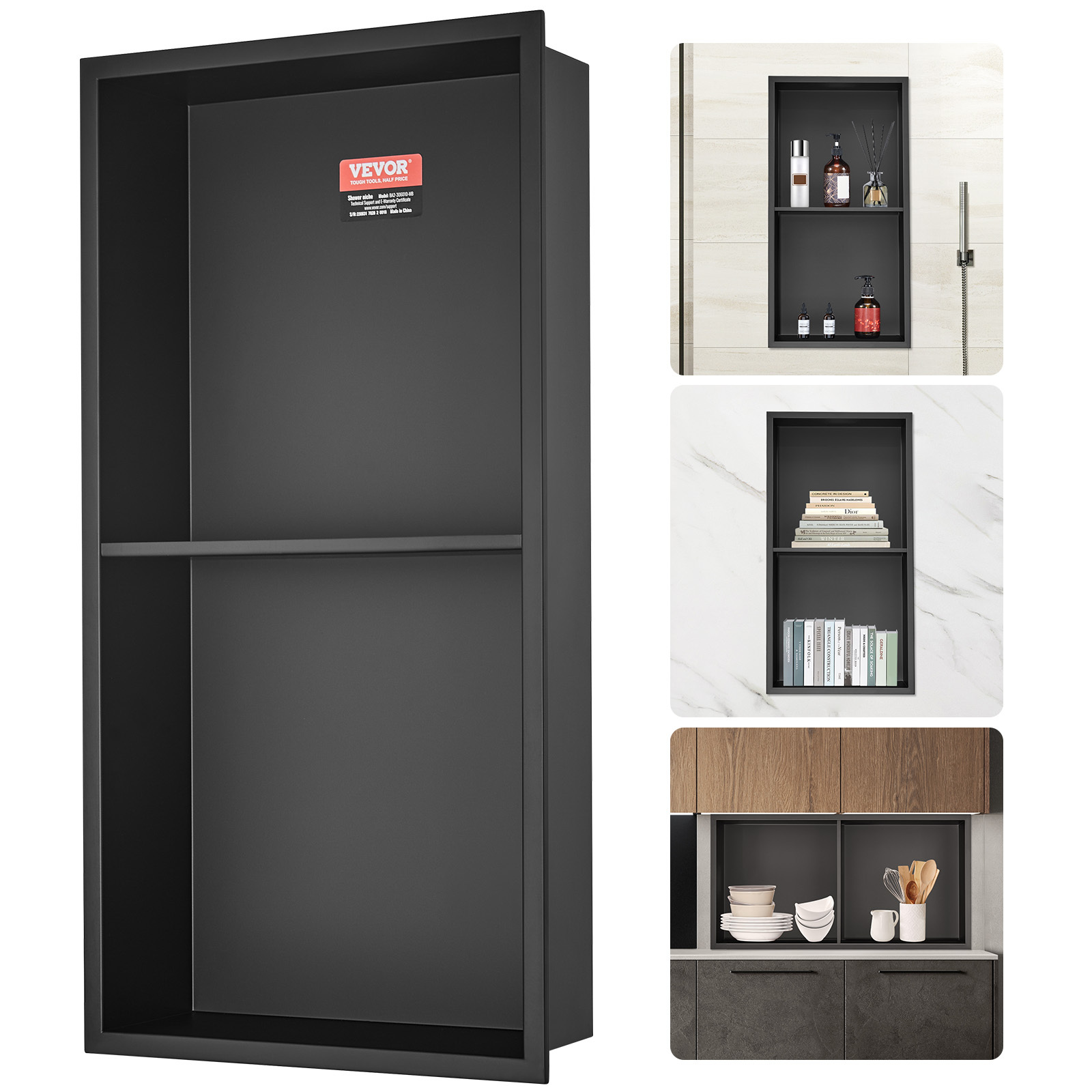 TEMU VEVOR 13"x25" de douche carrelage en acier inoxydable 304, étagères encastrées dans , niches modernes étanches et résistantes à la rouille pour