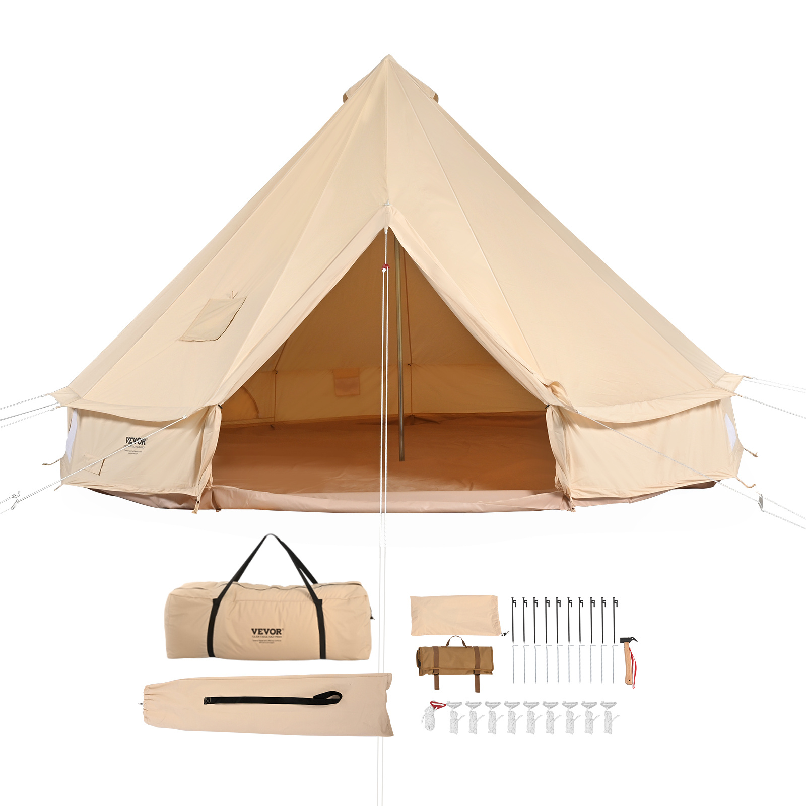 TEMU Tente en toile VEVOR, 9,8/13,12/16,4/19,68/22,97 pieds, tente yurt, tente en toile pour le camping avec porte de poêle, tente respirante pour