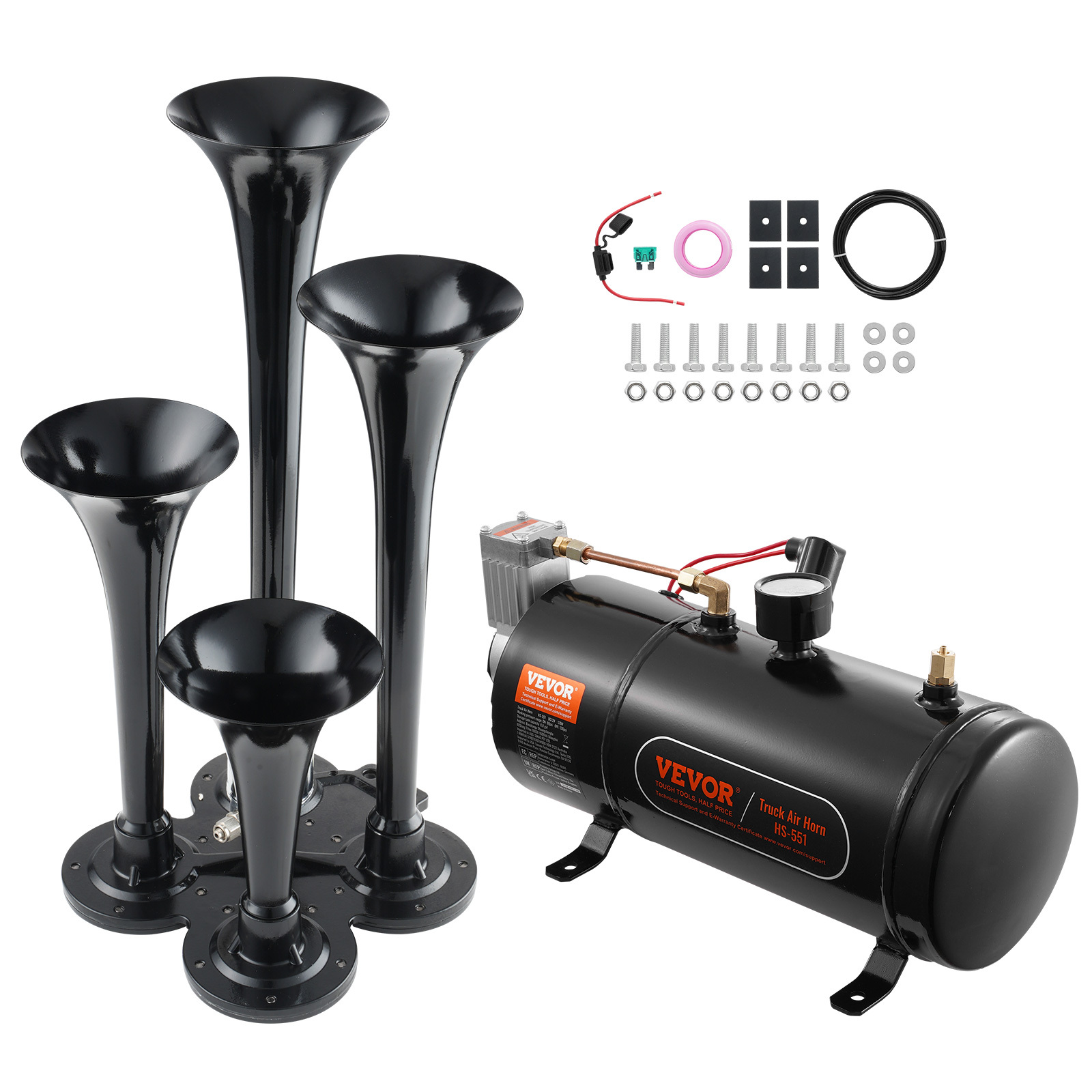 TEMU Kit Klaxons de Train VEVOR, Kit Klaxon à Air à 4 Trompettes, Klaxons de Train pour Camionnettes, Compresseur d'Air 12V 120 psi avec Réservoir de