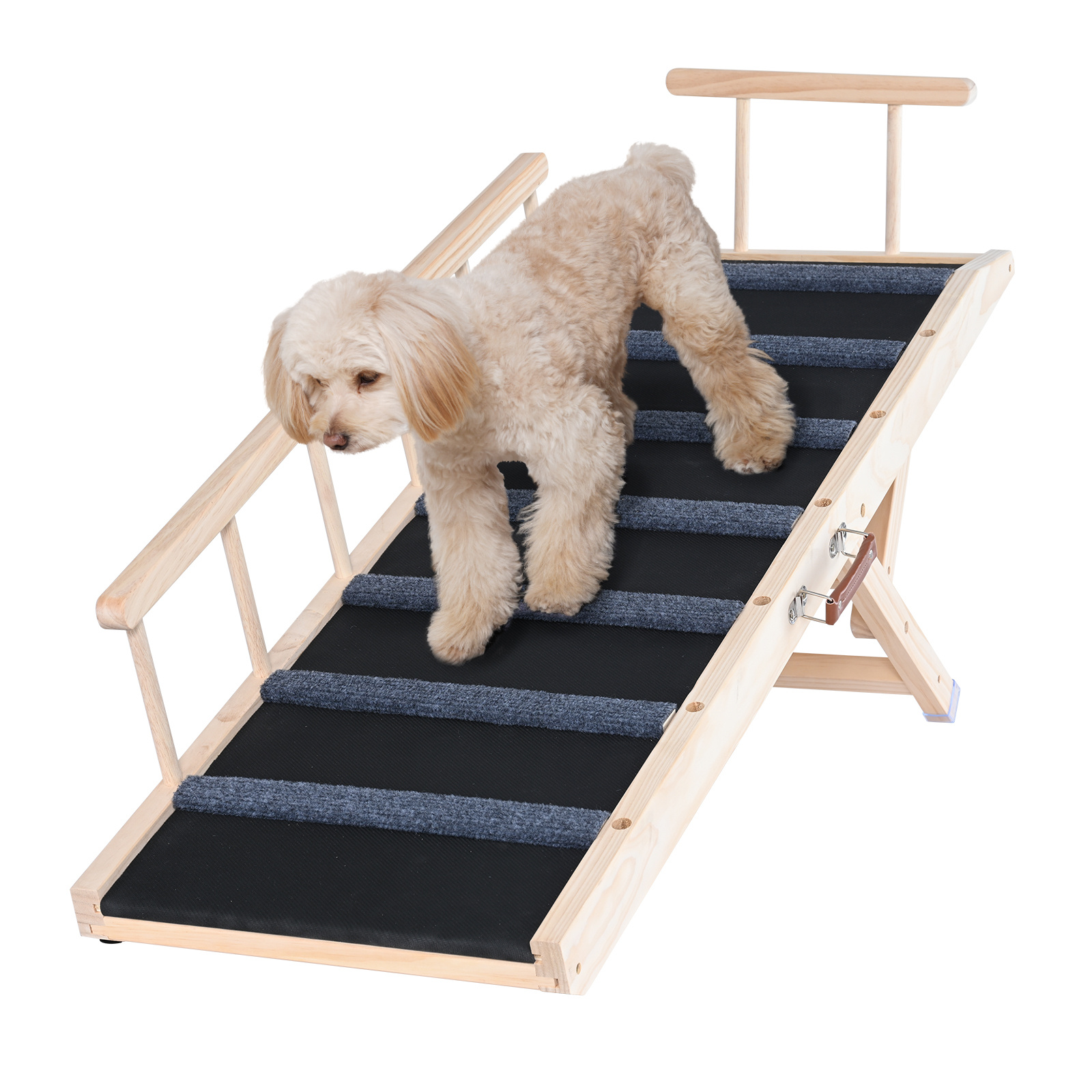 TEMU Vevor Dog Ramp, Folding Pet Ramp For Bed, Adjustable Dog Ramp For Small, Large, Old , Wooden Pet Ramp With 39.3" Long Ramp, Adjustable From 15"