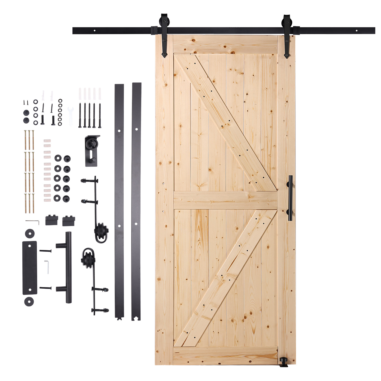 TEMU Kit de porte de et de matériel VEVOR, 36" x 84" porte de coulissante en bois, lisse et silencieuse, kit de porte de avec guide de sol 8-en-1 et
