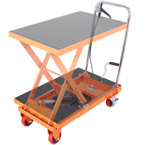hydraulic lift table cart 300lbs 500lbs 1100lbs capacity 28 5 lifting height manual single scissor lift table with 4 wheels and non slip pad hydraulic scissor cart for material handling orange 4inch 5inch