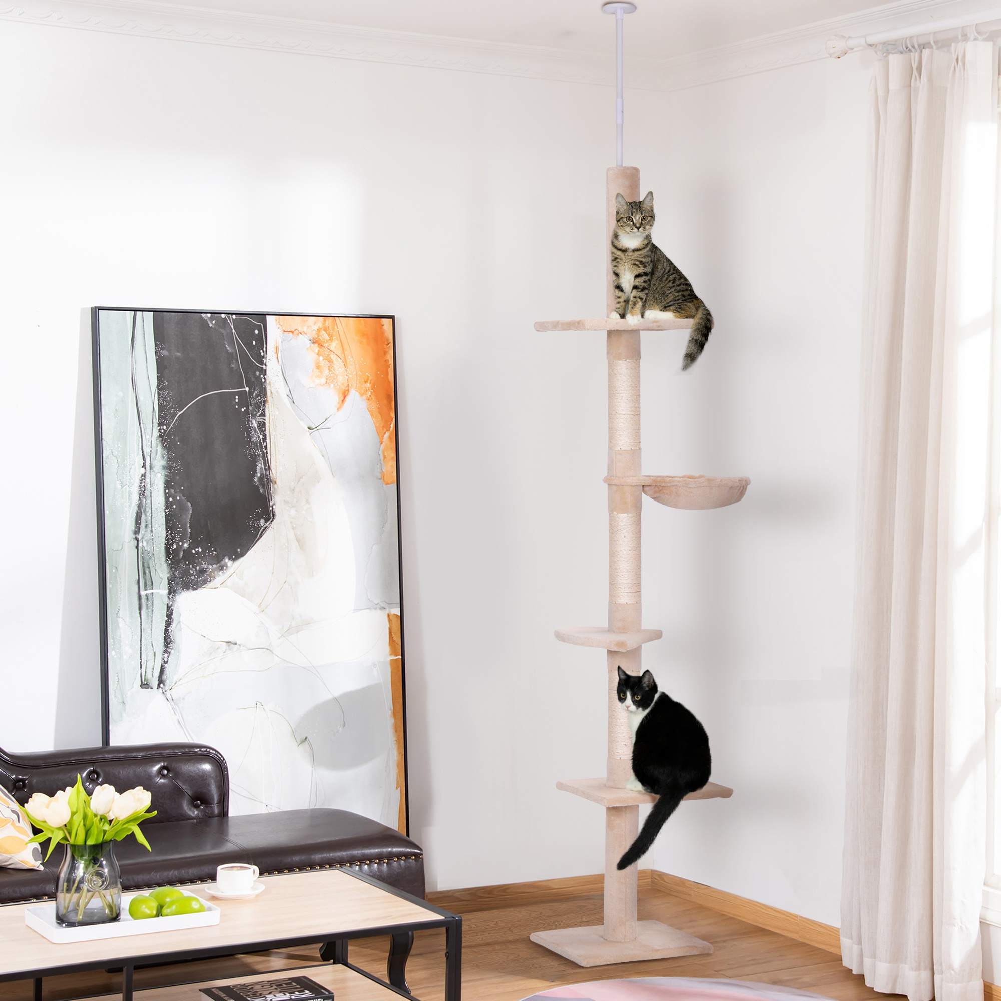 TEMU Arbre à chat de 90 à 102 pouces de hauteur, de sol au plafond, avec 5 niveaux de grimpette et de griffes