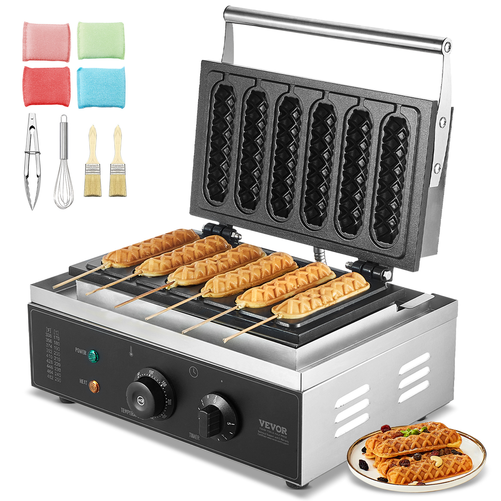 TEMU Vevor 6pcs Commercial Waffle Stick Maker Waffle Baker Hot Dog 1500w