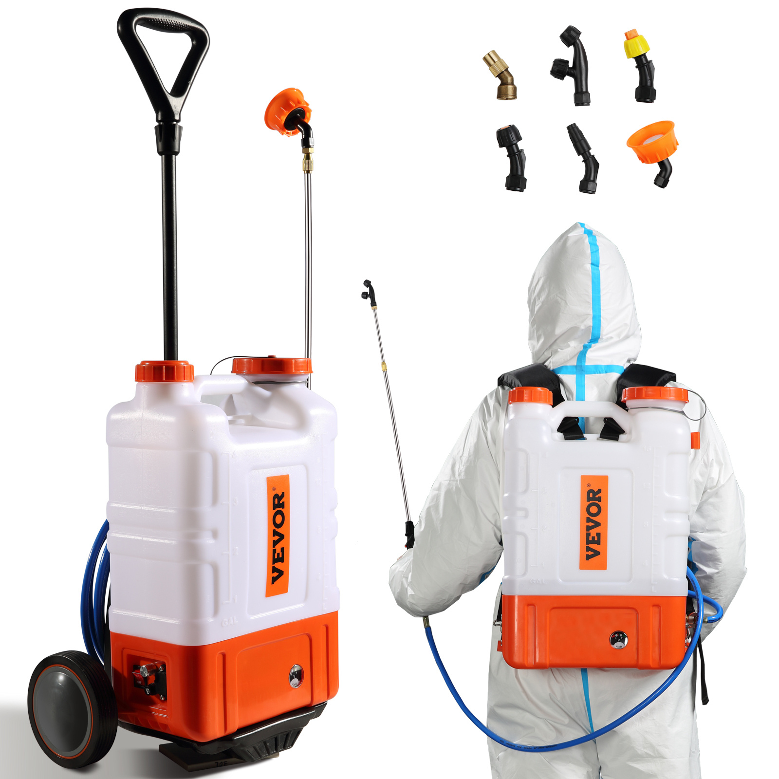 TEMU Vevor Battery Powered Backpack Sprayer With Cart, 0-94 Psi Adjustable Pressure, 4 Gallon Tank On Wheels, With 8 Nozzles And 2 Wands, 12v 7.2ah
