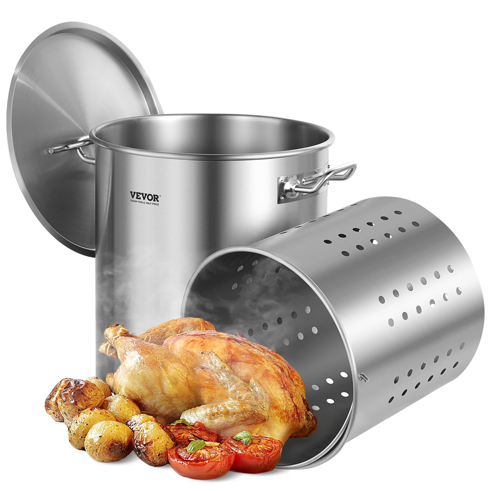 TEMU en acier inoxydable VEVOR, 42 litres de grands bols de cuisson, à sauce avec , couvercle et poignée, de qualité robuste, traitement au sable,