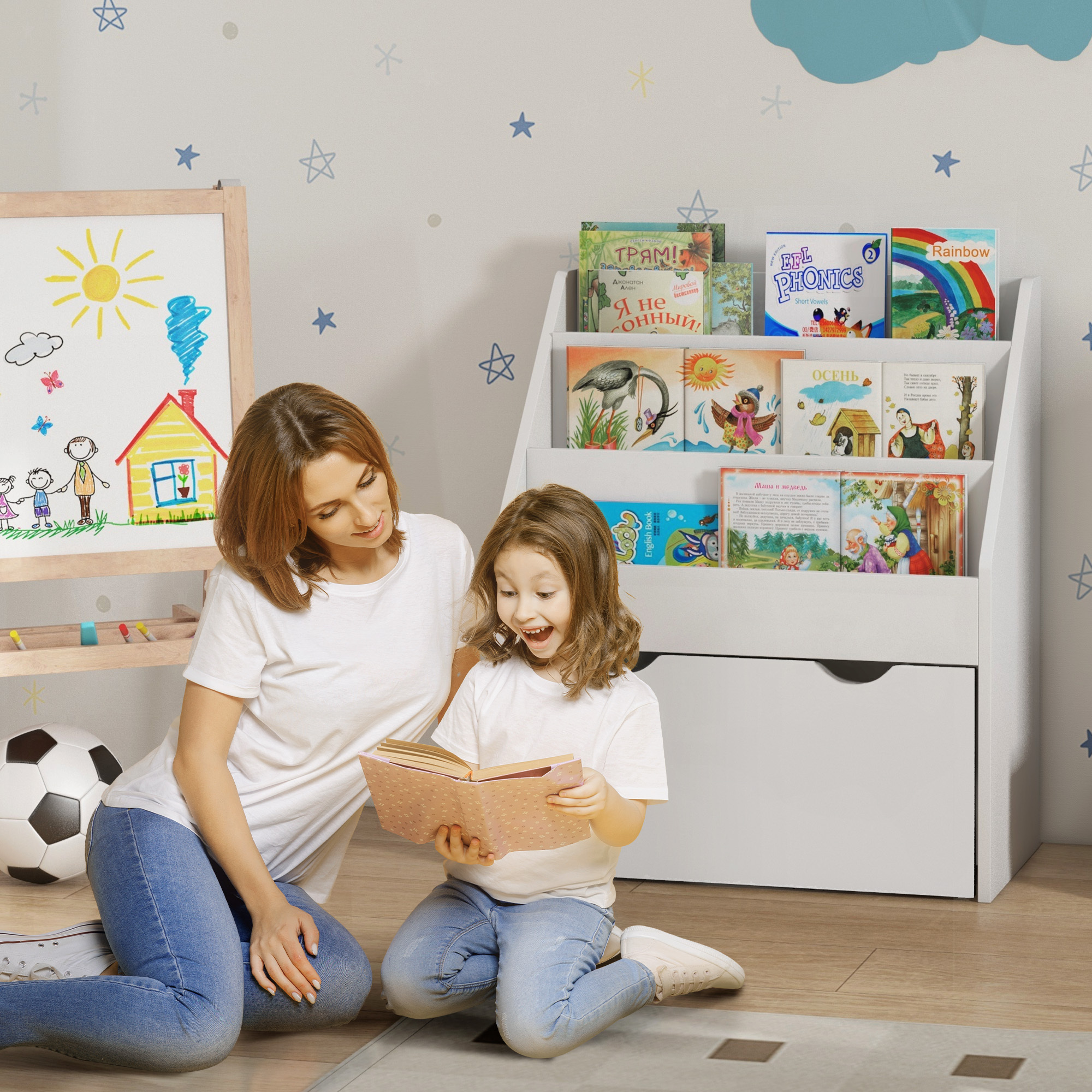 TEMU pour enfants avec 3 étagères de présentation, tiroir pour chambre d'enfant, blanche