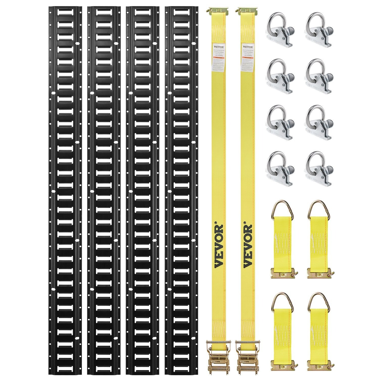TEMU Kit de rail de fixation de 18 pièces de 5 pieds avec 4 rails en acier et 8 ancrages de O et d'attache avec anneau en D et 2 bretelles à cliquet,