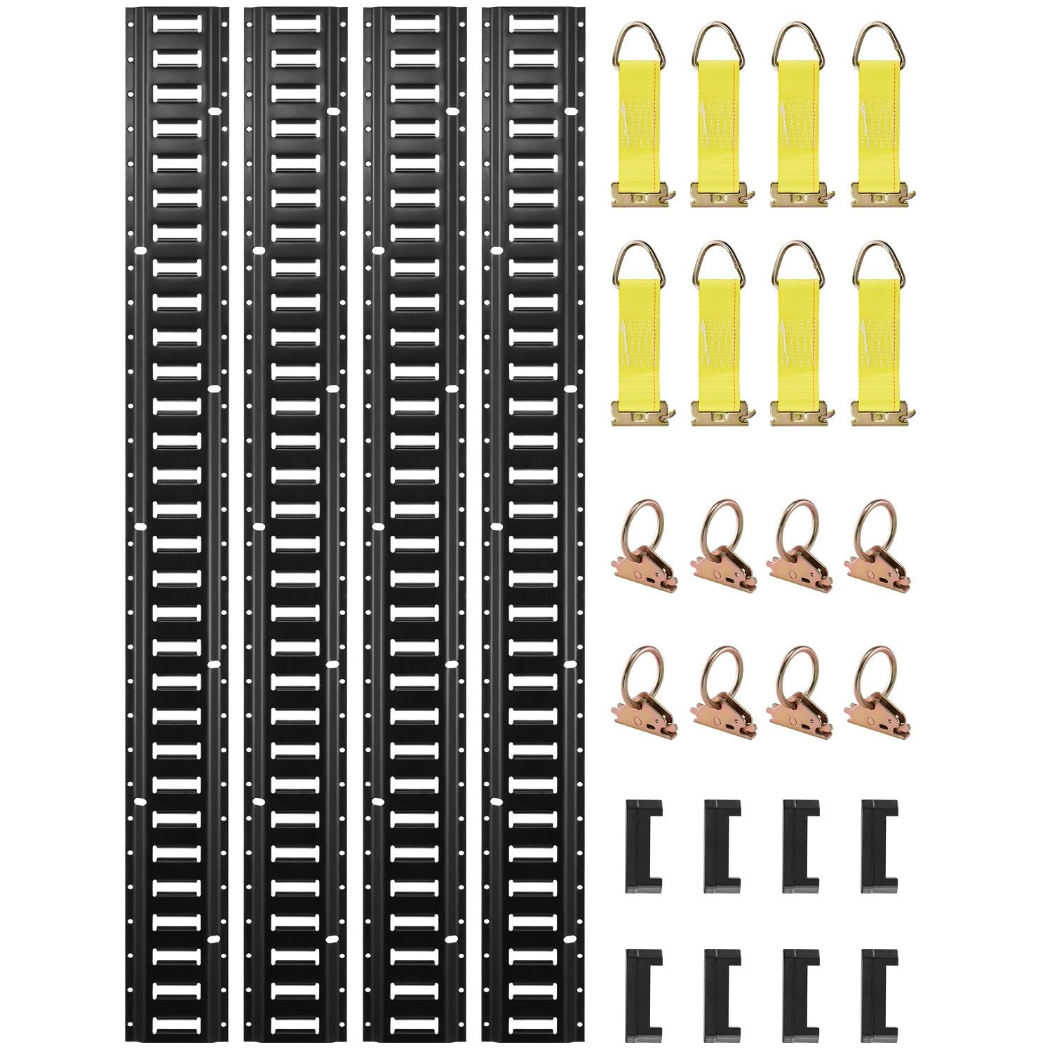 TEMU Vevor E Track Rail Kit, 30pcs 5ft E-tracks Set Includes 4 Steel Rails & 2 Single Slot & 8 O Rings & 8 Tie-offs W/ D-ring & 8 End Caps, Securing