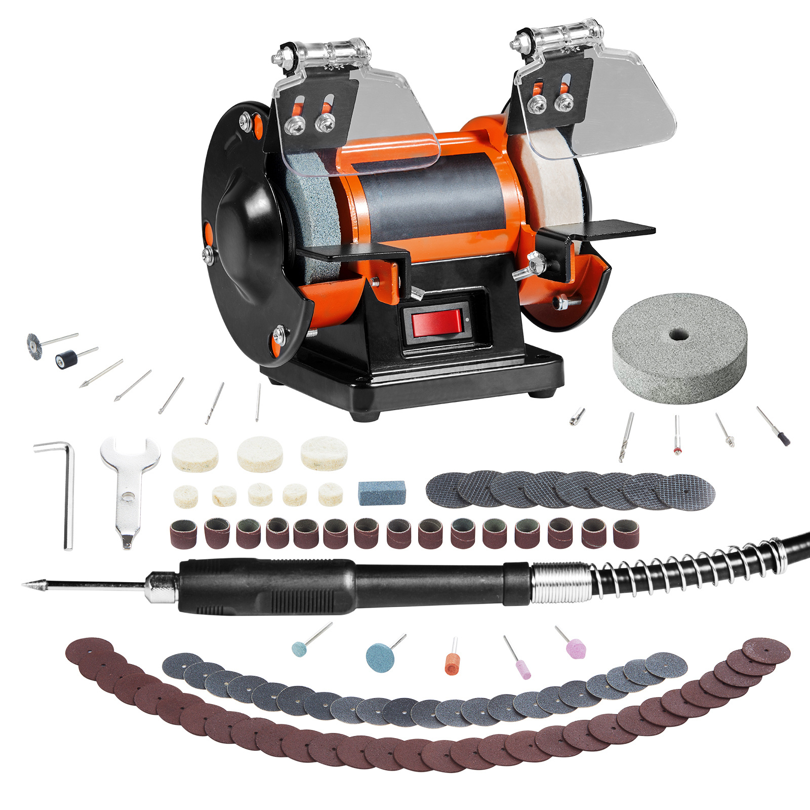 TEMU VEVOR Polisseur de banc et machine de polissage pour métal/bijoux/bois - Avec roues en laine et abrasives, 100 outils, 3590 tr/min