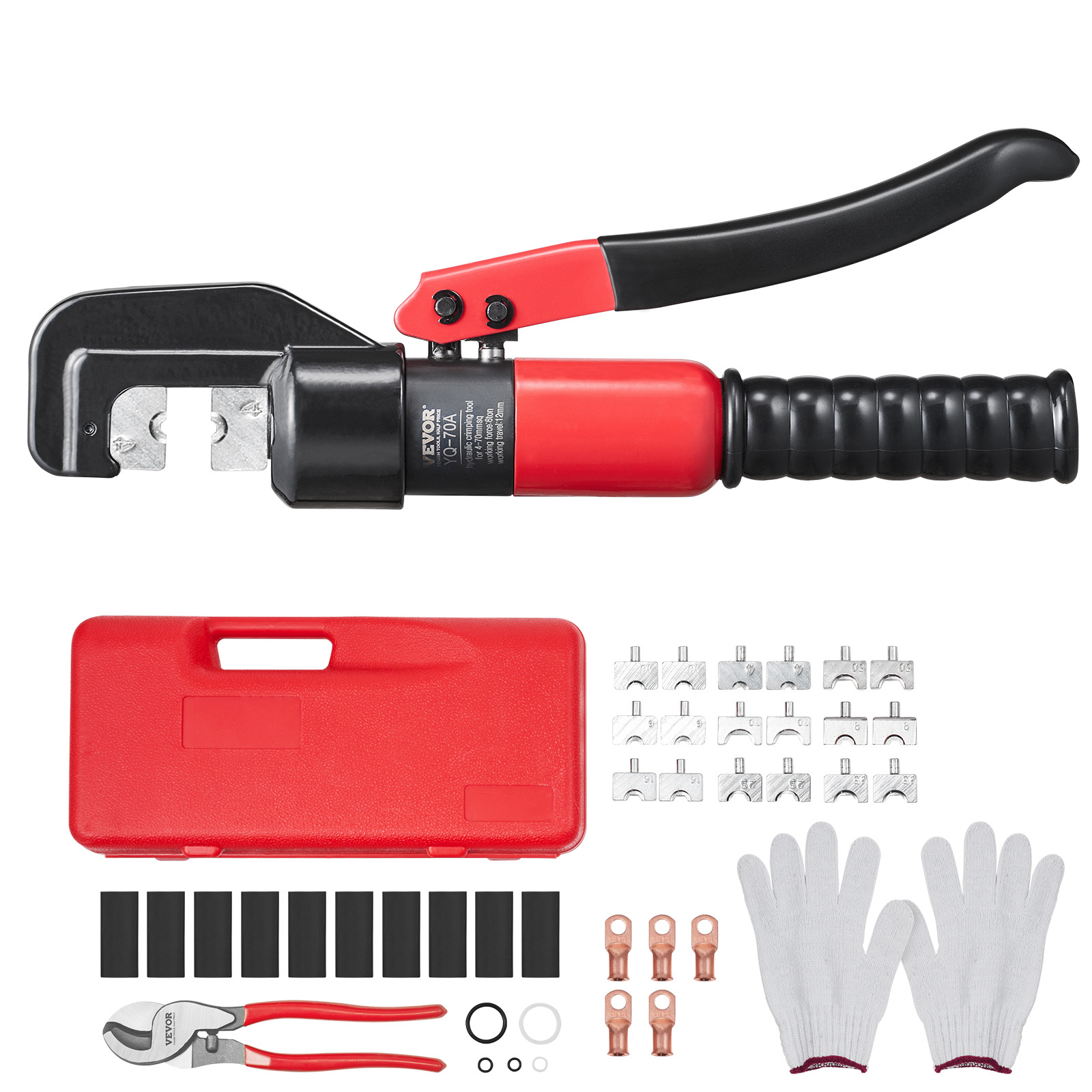 TEMU Vevor Crimping Tool, Awg12-2/0 Copper And Aluminum Terminal Battery Lug Hydraulic Crimper, With A Cutting Pliers, Gloves, 5pcs Copper Ring