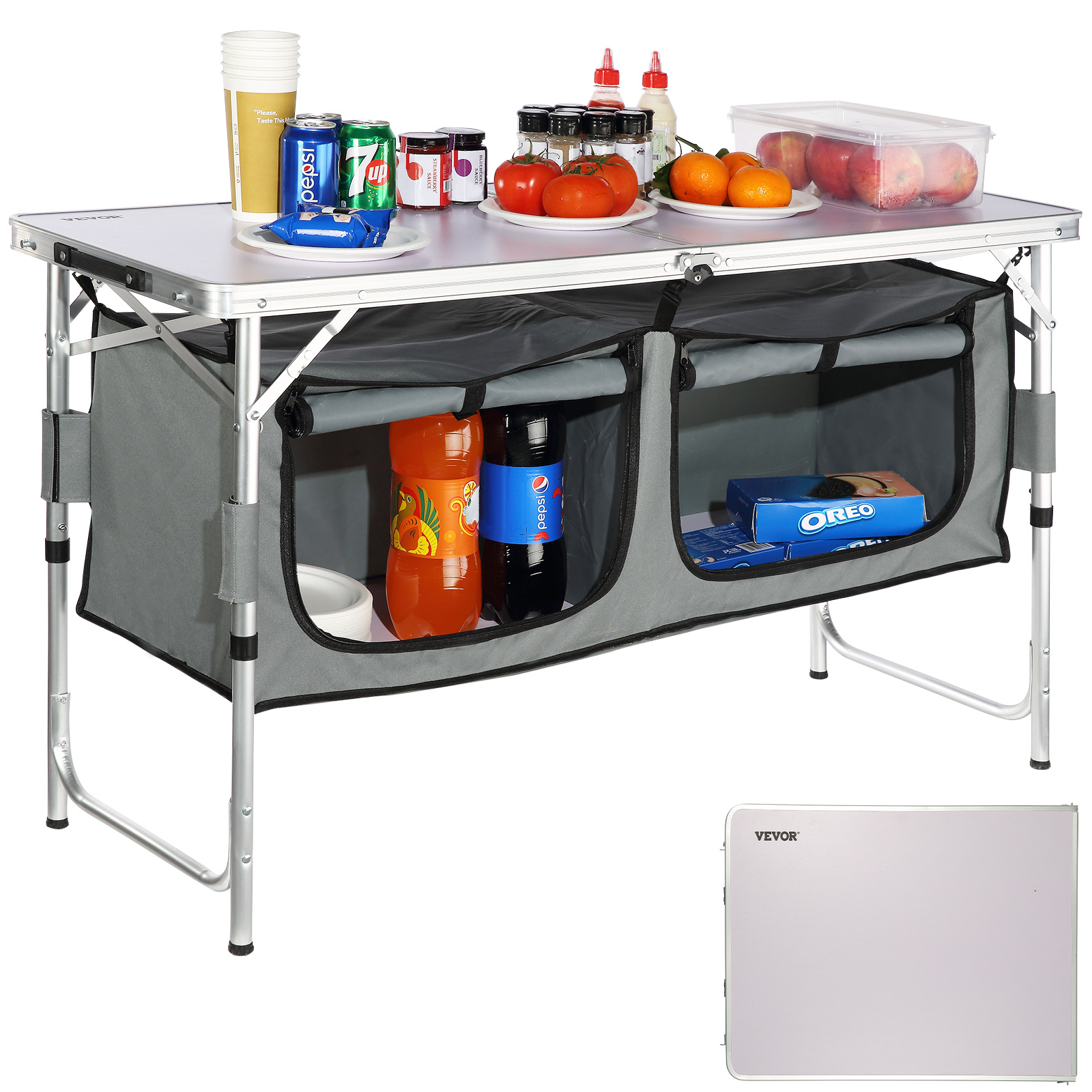 TEMU Vevor Camping Kitchen Table, Quick Folding Camping Table, 3 Adjustable , Comfortable Camping Table, Ideal For Outdoor Picnics, Bbqs, Camping, Rv