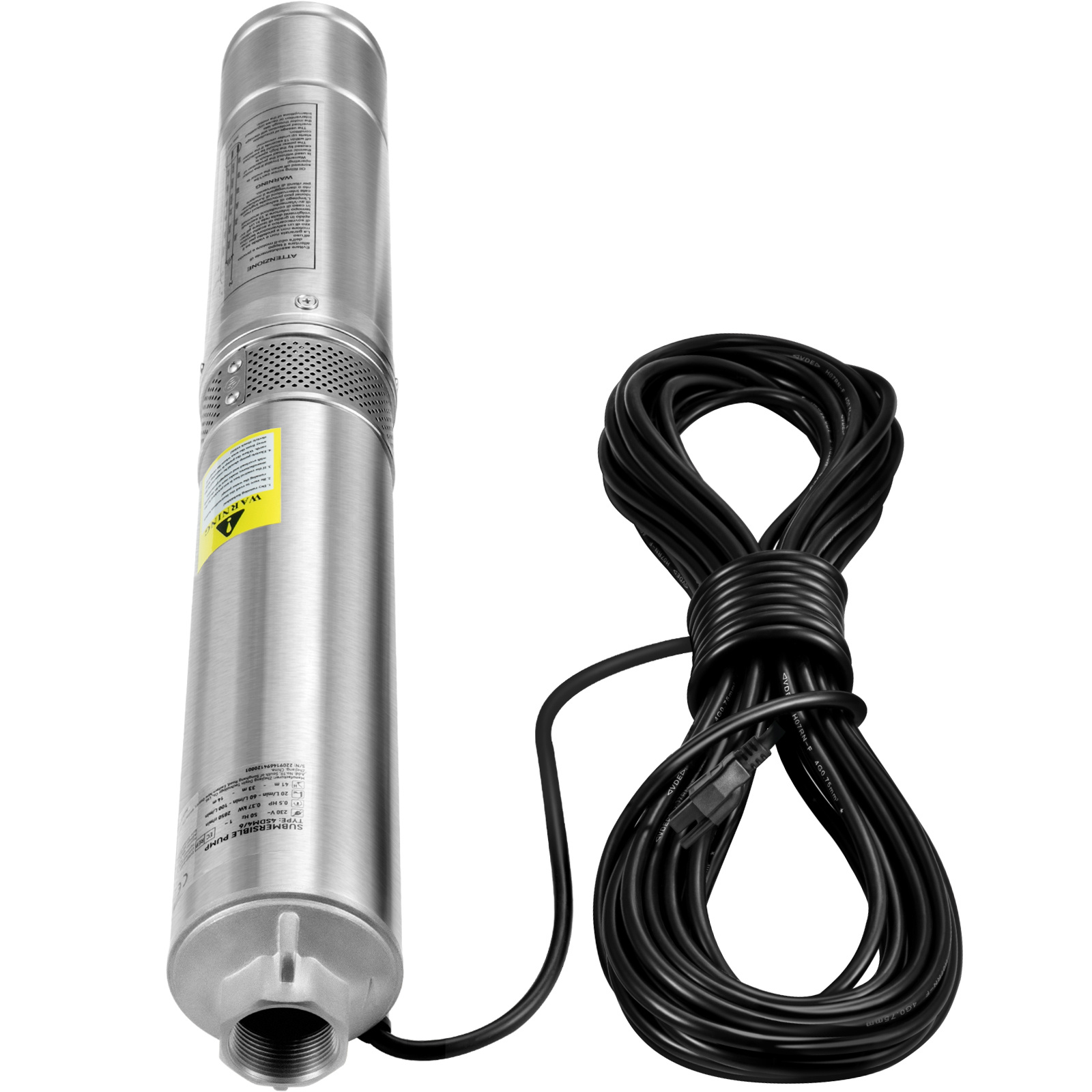 TEMU VEVOR Pompe Submersible Profonde, 0,5 CV 115V/60Hz, Débit 28 gpm, Hauteur 167 pieds, Câble Électrique 33 pieds, Pompe à Eau en Acier Inoxydable