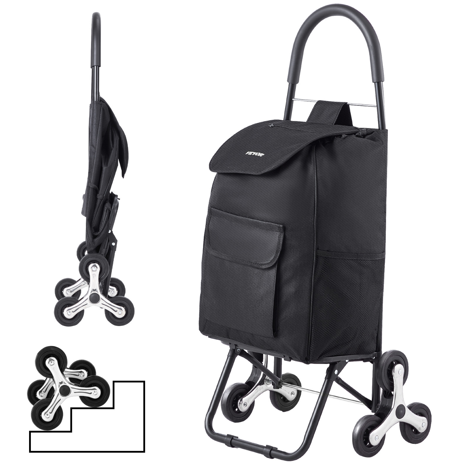 TEMU Vevor Stair Climbing Cart Foldable Shopping Cart 36l With Storage Bag 6 Wheels