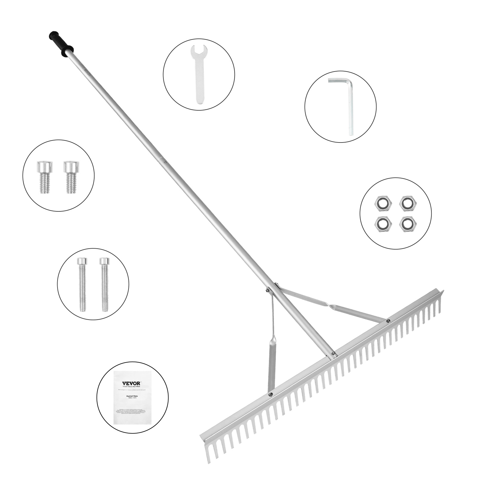 TEMU Râteau Paysager VEVOR, Tête en Aluminium de 36", Manche Long de 75", pour Détachement , Entretien de Pelouse, Désherbage de et Jardin, Étang