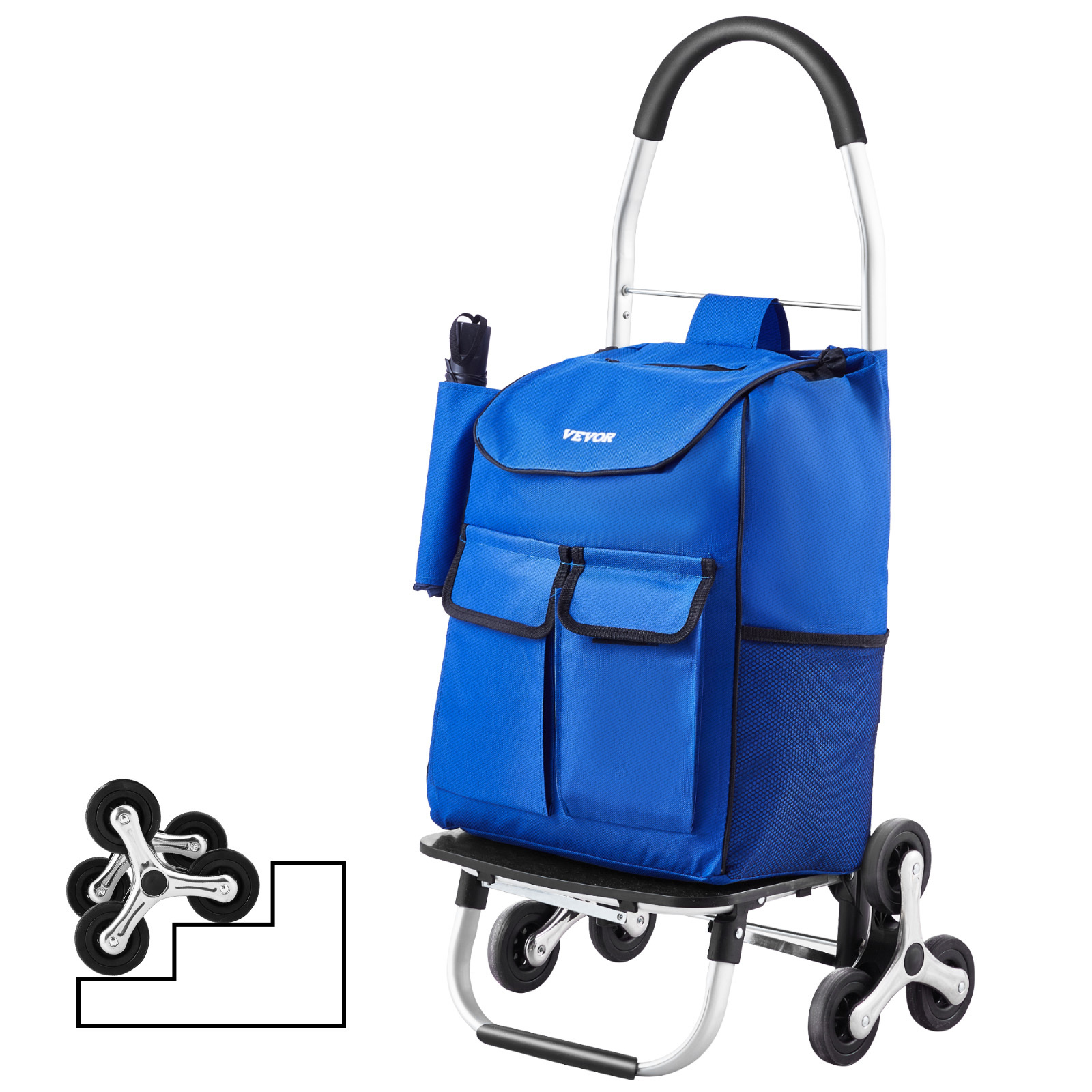 TEMU VEVOR Chariot d'escalier pliable Chariot de courses 36L avec 6 sacs de rangement