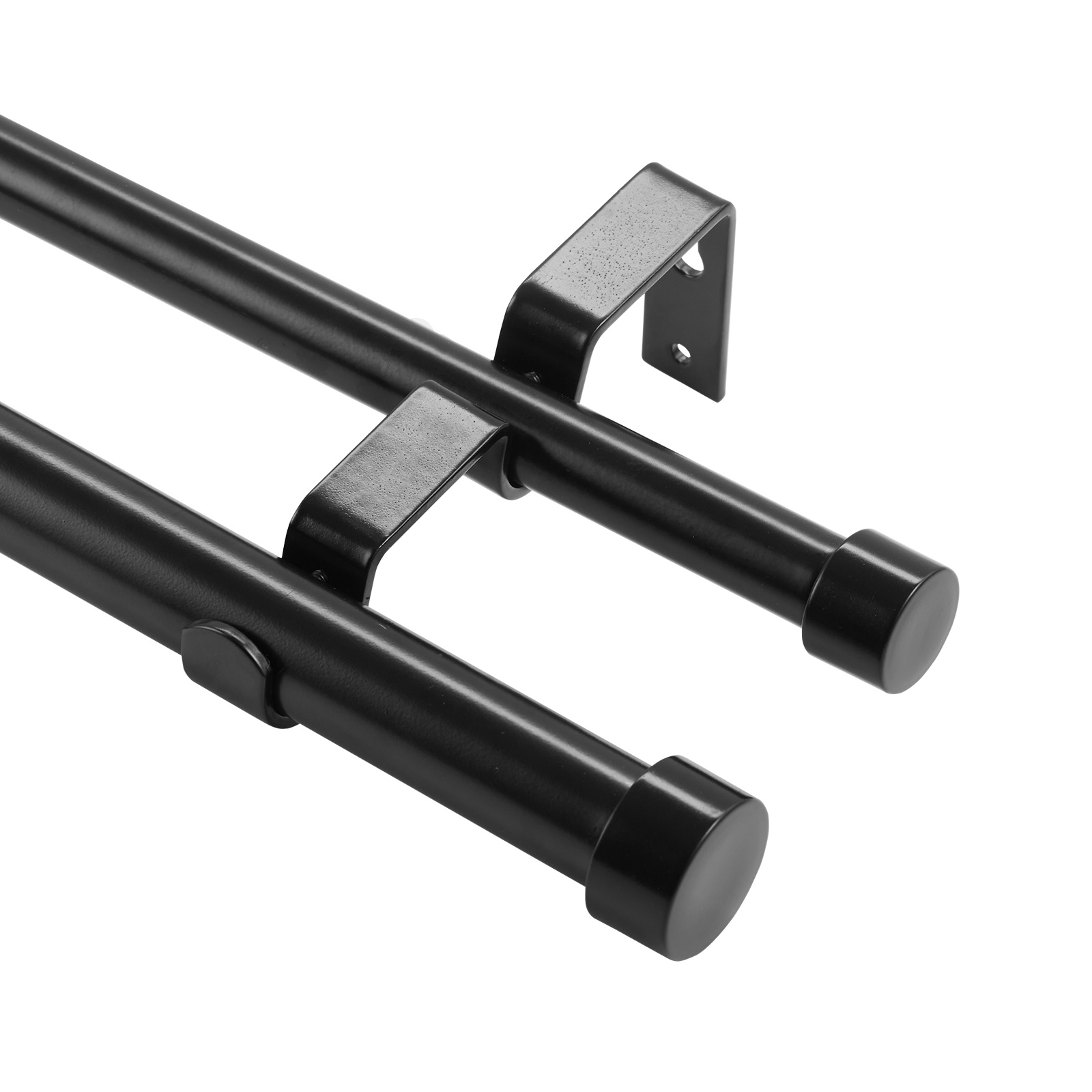 TEMU VEVOR 36-72 pouces (3-6 pieds) à double barre de rideau, longueur réglable, barre de rideau double noire avec finials à couvercle, 1" et 3/4" de