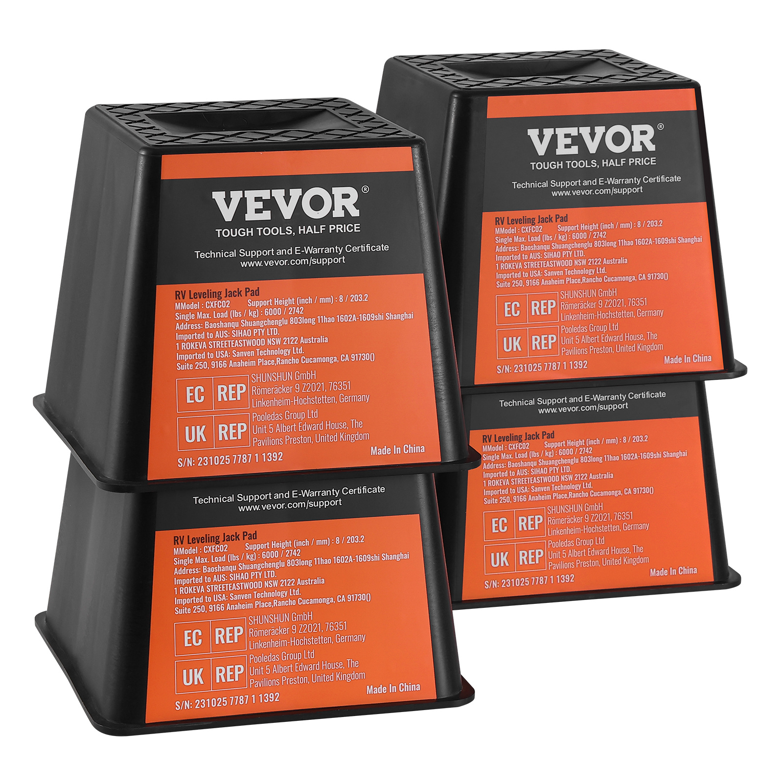 TEMU VEVOR Bloc de levage de remorque, capacité de 6000 lbs par bloc de nivellement RV, blocs de stabilisation RV en polypropylène de haute qualité,