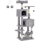 cat tree 61 inch cat tower for indoor cats plush multi level cat condo with 5 scratching posts 2 perches 2 caves hammock 2 pompoms