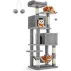 cat tree 61 inch cat tower for indoor cats plush multi level cat condo with 5 scratching posts 2 perches 2 caves hammock 2 pompoms