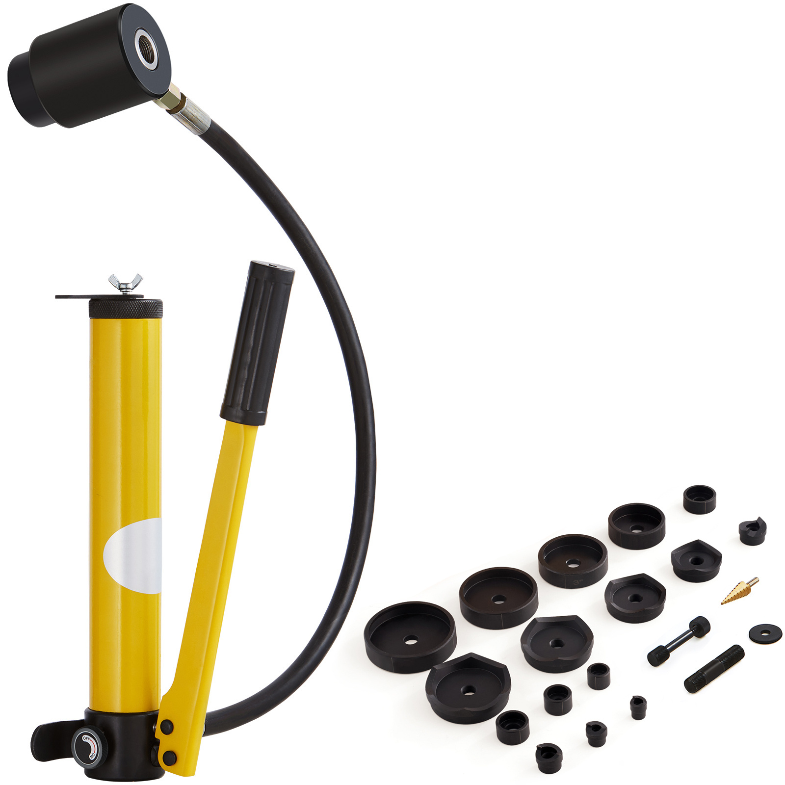 TEMU Kit de poinçon hydraulique VEVOR pour ébavurage, ensemble de coupe-tubes de 15 de 1/2" à 4", kit d'outils KO avec poinçonneuse 10 pièces, outils