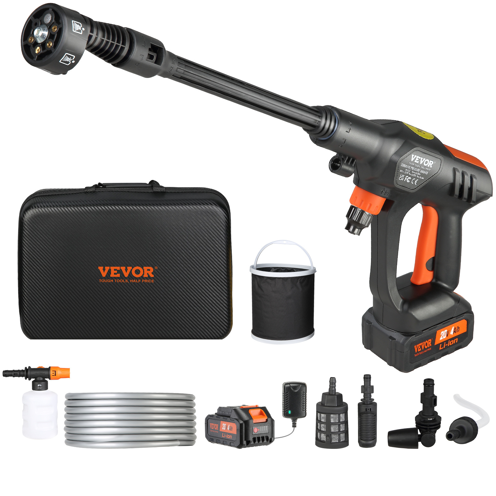 TEMU Laveuse à pression fil VEVOR, 652-PSI 1,1 GPM, nettoyeur électrique portable, pistolet de lavage à haute pression à main avec batterie 4,0 Ah,