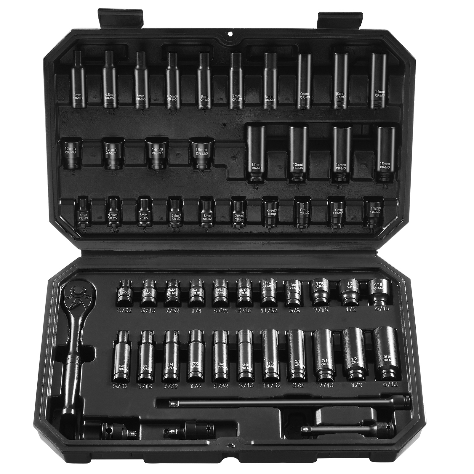 TEMU Jeu de douilles à chocs VEVOR 55 pièces à 6 pans, entraînement 1/4", avec cliquet et mallette