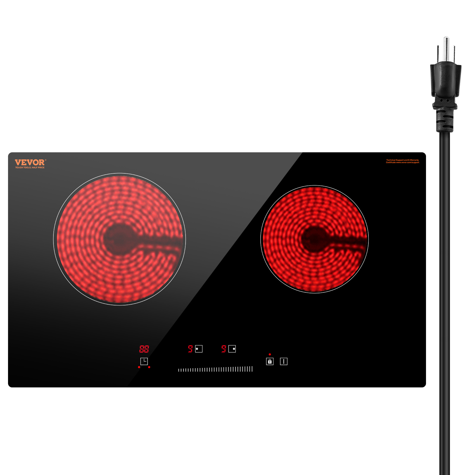 TEMU Vevor Built-in Electric Cooktop Ceramic Cooktop 2 Burners 23.6x13.3 Inch