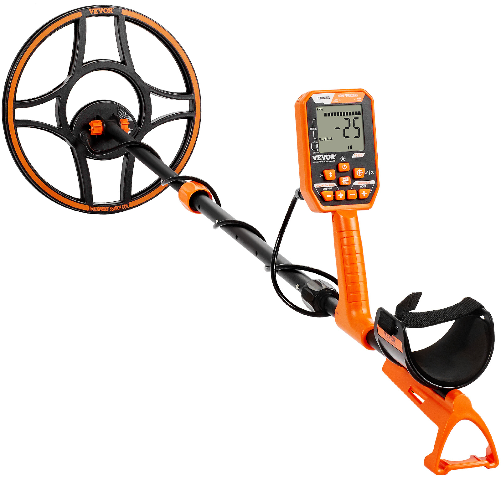 TEMU Détecteur de Métaux VEVOR, Bobine de 12", Détecteur d'Or Professionnel Rechargeable, Réglable de 39 à 50 cm avec Écran LCD, 7 Modes, Puce DSP