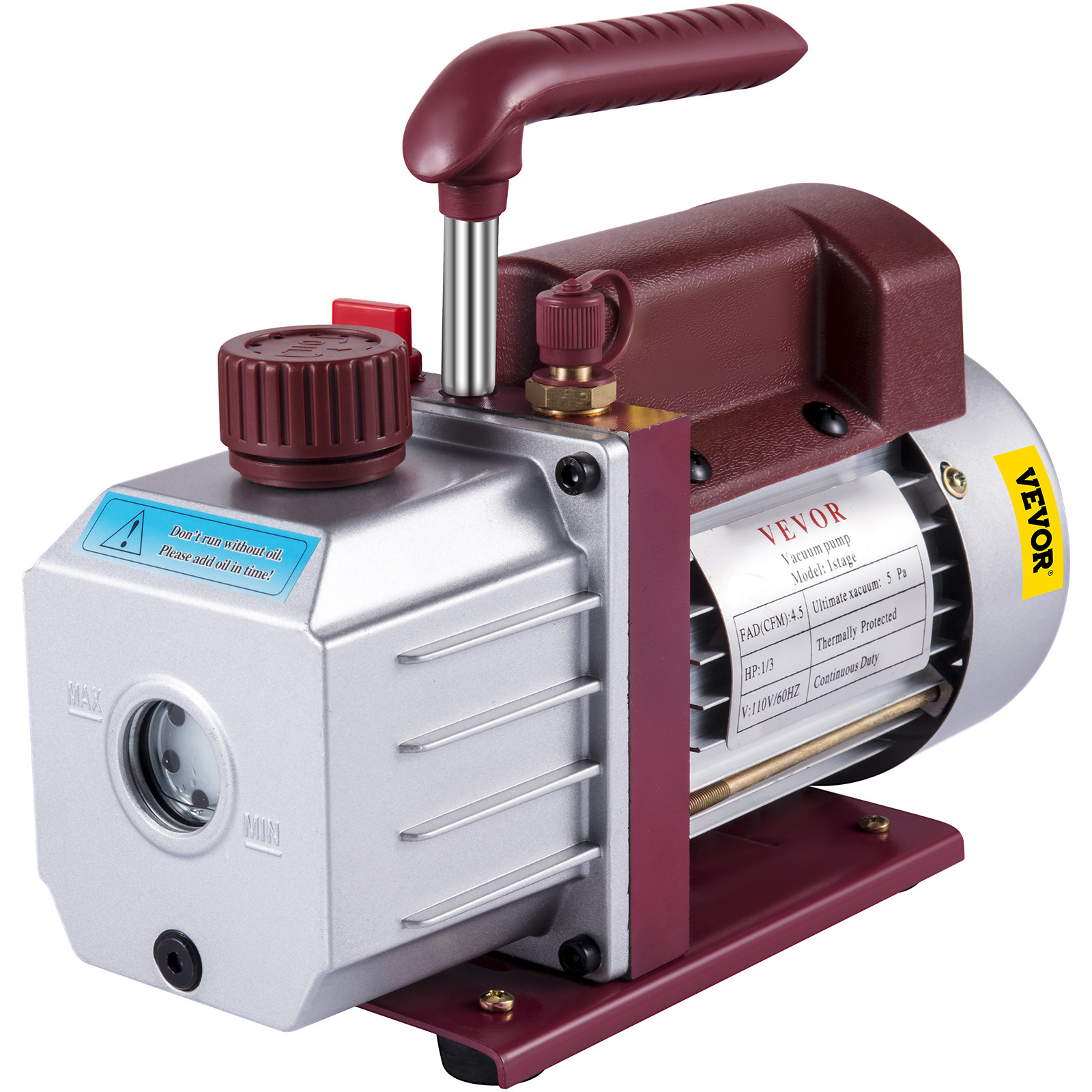 TEMU Vevor 4.5cfm 1-3hp Vacuum Pump 110v 2 Meter Valve 1 Stage 5pa Air Conditioning Refrigerant Vacuum Pump For Hvac Auto Ac Refrigerant