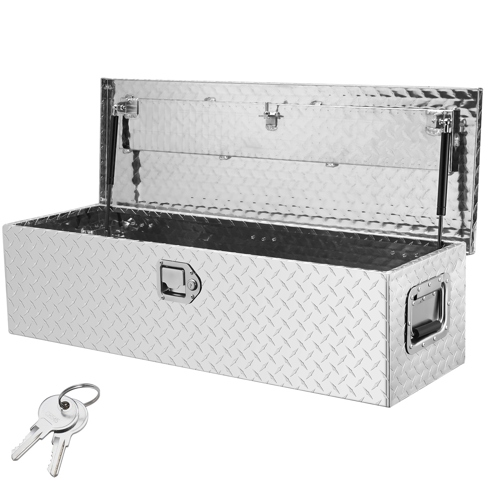 TEMU Boîte à outils en aluminium robuste VEVOR, boîte à outils en plaque diamantée avec poignée latérale et clés de verrouillage, boîte à outils de