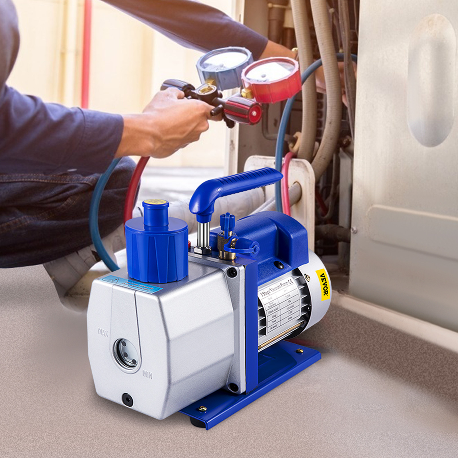 TEMU Pompe à vide VEVOR 7 CFM 1/2 HP 1 , outil à air pour réfrigérant, CVC, vide ultime, 110V 5PA, pompe de climatisation pour réparation automobile,